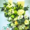 Lumanari de cununie Uca400L - handmade, parfumate, h45cm, diametrul 7cm, trandafiri, lisianthus, brunia, vax flower, hypericum, eucalipt, pistacia - 2buc