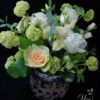 Aranjament floral Uca160– vas ceramic Polnix Moon Luxury  (D18H16cm,) – trandafiri, viburnum, eustoma mix green