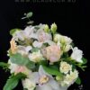 Aranjament floral Uca255  trandafiri, orhidee cymbidium, gerbera pomponi, eustoma, eucalipt, fresia, mix green